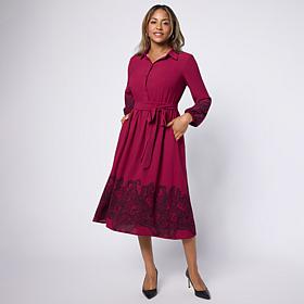 Nina Leonard Half Placket Collared Midi Shirtdress