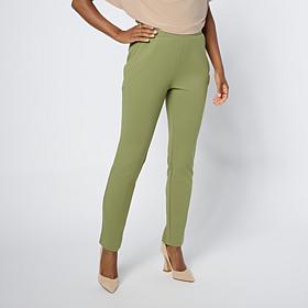 Nina Leonard High Tech Crepe Knit Pull-On Slim-Leg Pants