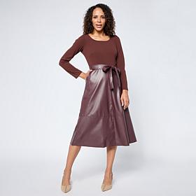 Nina Leonard Jewel Neck Long-Sleeve A-Line Dress