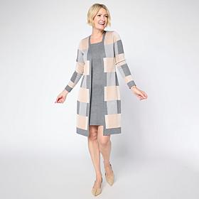 Nina Leonard Jewel Neck Twofer Midi Dress