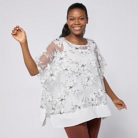 Nina Leonard Kimono Knit Floral Top with Tank 2-piece Set