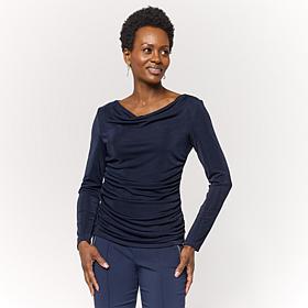 Nina Leonard Long Sleeve Drape Neck Slink Top