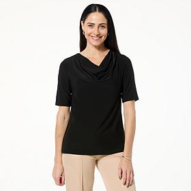 Nina Leonard Miracle Matte Knit Drape-Neck Top