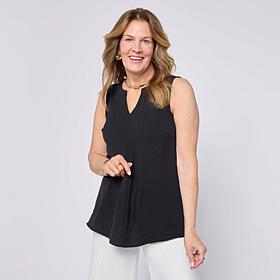 Nina Leonard Notch Neck Pleat Front Tank