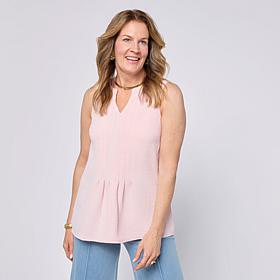 Nina Leonard Notch Neck Pleat Front Tank