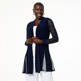 Nina Leonard Open Front Cardigan with Mesh Detail