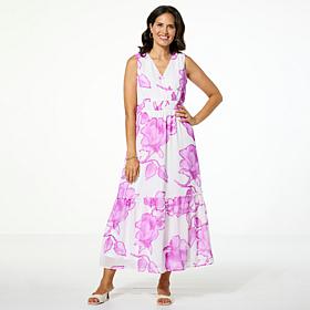 Nina Leonard Printed Chiffon Smocked Waist Maxi Dress