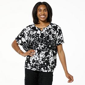Nina Leonard Printed Crinkle Knit Dolman Top