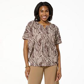 Nina Leonard Printed Crinkle Knit Dolman Top