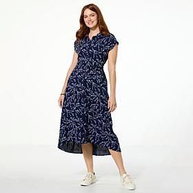Nina Leonard Puffed Print Hi-Low Shirtdress