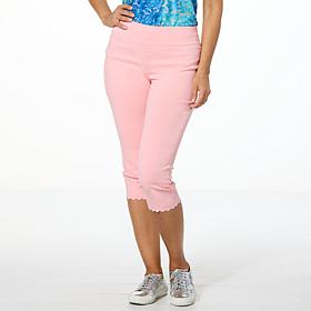 Nina Leonard Pull-on Crop Pant with Scalloped Detail