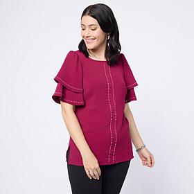 Nina Leonard Round Neck Double Flutter Sleeve Top