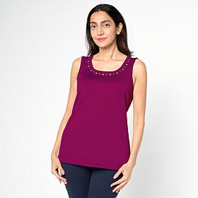 Nina Leonard Scoop-Neck Studded Knit Tank