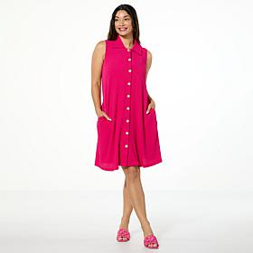 Nina Leonard Sleeveless Button Front Pebbled Float Dress