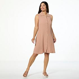 Nina Leonard Sleeveless Button Front Pebbled Float Dress