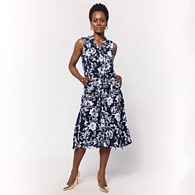 Nina Leonard Sleeveless Collared Button Front Dress