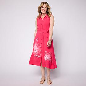 Nina Leonard Sleeveless Collared Button-Front Dress