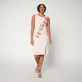 Nina Leonard Sleeveless Jewel Neck High Tech Crepe Dress