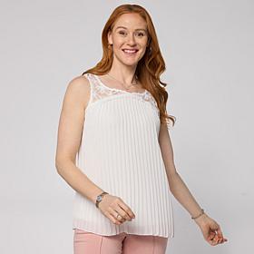 Nina Leonard Sleeveless Pleated Chiffon Top