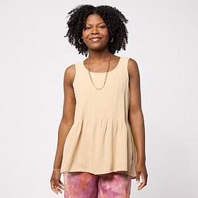 Nina Leonard Sleeveless Textured Wave Flare Hem Top