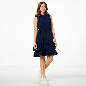 Nina Leonard Sleeveless Textured Wave Flounce Hem Dress