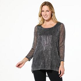 Nina Leonard Sparkle Knit Hi-Low Hem 3/4-Sleeve Tunic