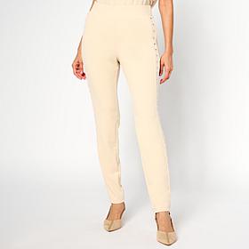 Nina Leonard Studded Crepe Knit Slim-Leg Pull-On Pant