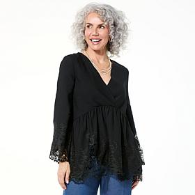 Nina Leonard Surplice Neck Bell Sleeve Hi-Low Top