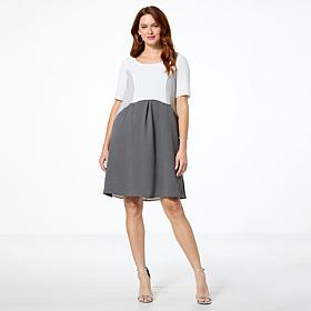 Nina Leonard Textured Wave Color Blocked Dress