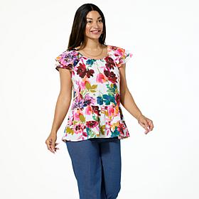 Nina Leonard Textured Wave Flutter Sleeve Top