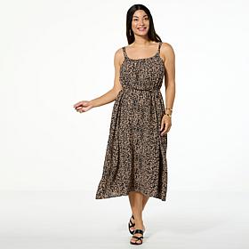 Nina Leonard Textured Wave Midi Dress with Adjustable Straps