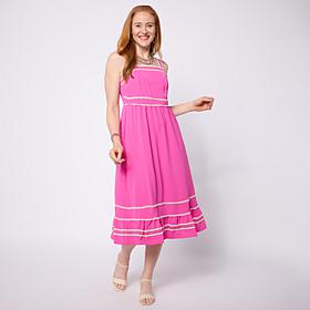 Nina Leonard Textured Wave Midi-Length Fit and Flare Dress