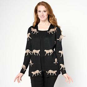 Nina Leonard Twofer Long-Sleeve Jacquard Knit Sweater