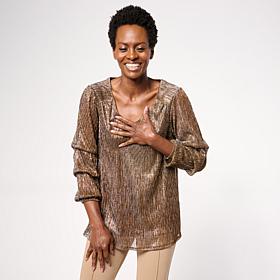 Nina Leonard V-Neck 3/4-Sleeve Knit Top