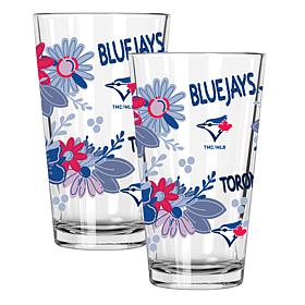 Official MLB Flower-Design & Logo 16 oz. Pint Glass 2pk - Blue Jays