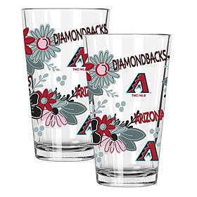 Official MLB Flower-Design & Logo 16 oz. Pint Glass 2pk - Diamondbacks