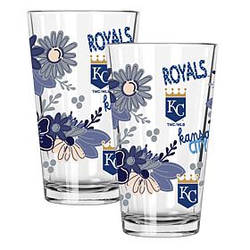 Official MLB Flower-Design & Logo 16oz Pint Glass 2pk - KC Royals