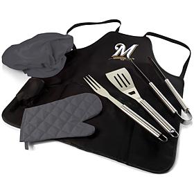 Officially Licensed MLB BBQ Apron Tote Grill Set - Milwaukee Brewers 