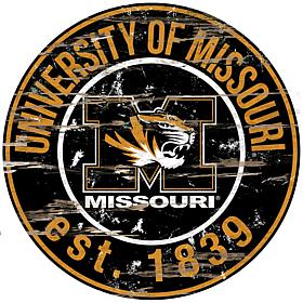 Officially Licensed NCAA  Distressed Round Sign - Un. of Missouri