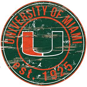 Officially Licensed NCAA  Distressed Round Sign - University of Miami
