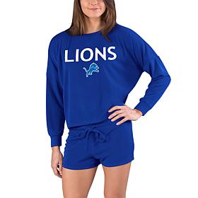 Officially Licensed NFL Lions Ladies Long Sleeve Top and Short Set