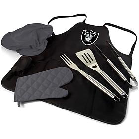 Officially Licensed NFL Picnic Time Apron Tote Pro Grill Set Raiders