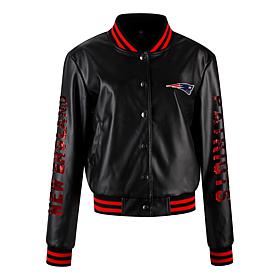 Officially Licensed NFL Sequin Logo Faux Leather Bomber Jacket