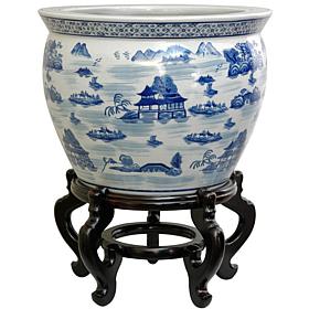 Oriental Furniture Landscape Blue & White Fishbowl