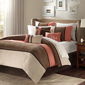 Palisades Micro-Suede 7pc Comforter Set - Queen/Coral