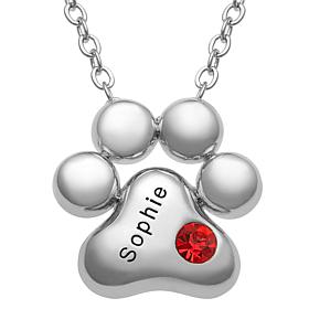Personalized Engraved Name and Birthstone Paw Necklace