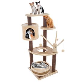 Pet Adobe 43.5" Cat Tree– Kitty Condo, Pet Bed, and Play Area, Brown