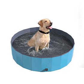 Pet Adobe Collapsible Dog Pool and Bath with Drain - Blue