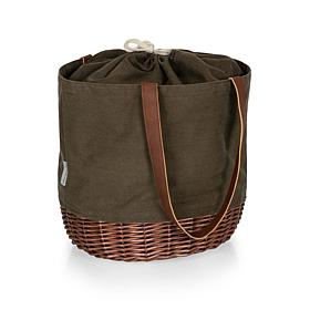 Picnic Time Coronado Basket Tote - Khaki Green with Beige Accents
