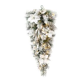 Pre-Lit 3' Snow Flocked Greenery Pine Poinsettia Christmas Teardrop 
